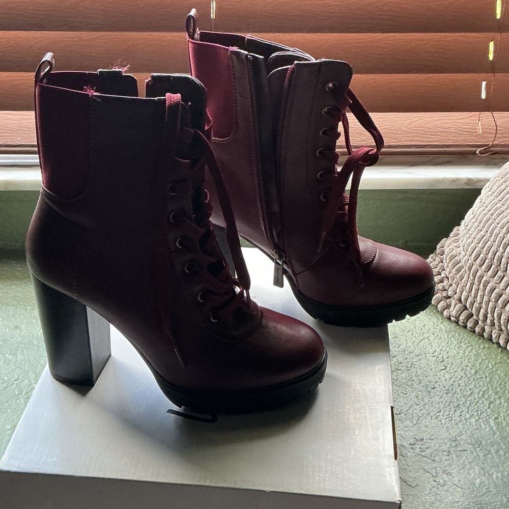 Privileged Dark Red Lace-Up Heeled Boots